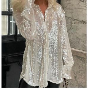 Sequin Button Down Top